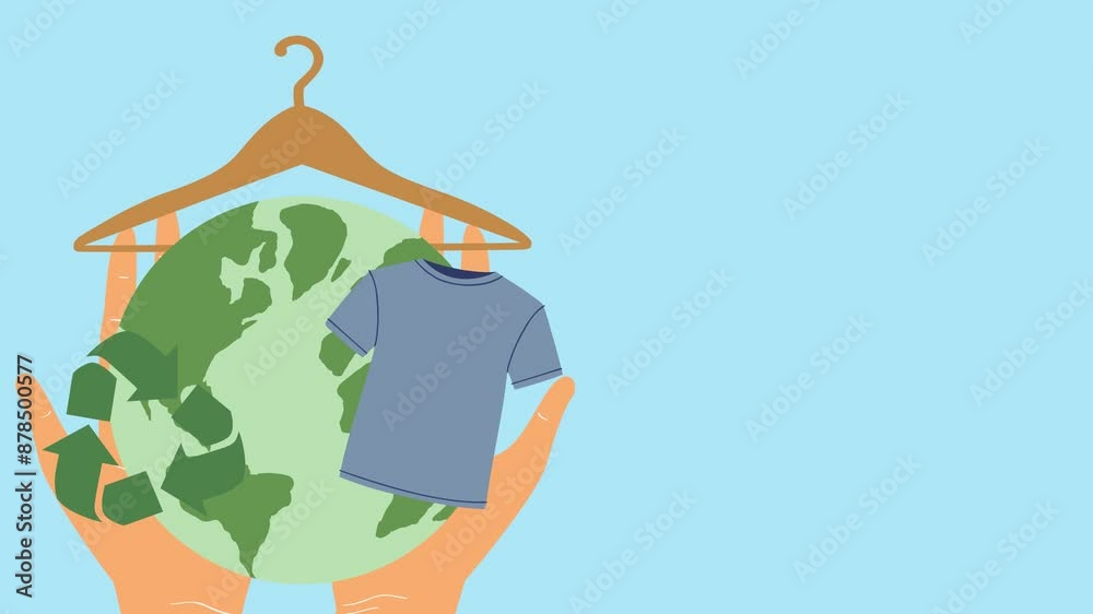 Video animation of hand holding green recycling t-shirt, Reuse, Reduce ...