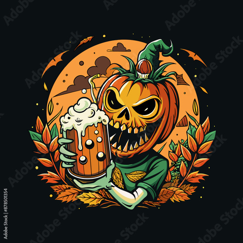 halloween pumpkin with beer