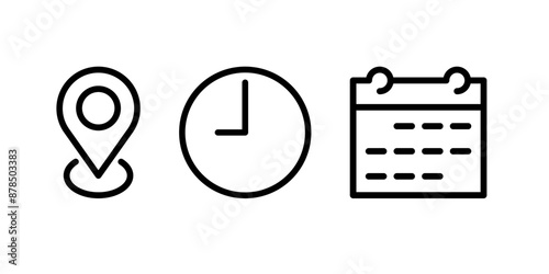 location, time and date icons.
