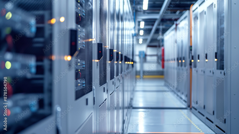 Precision-focused image of a modern data center with server racks and cable management Precision-focused image of a modern data center with server racks and cable management