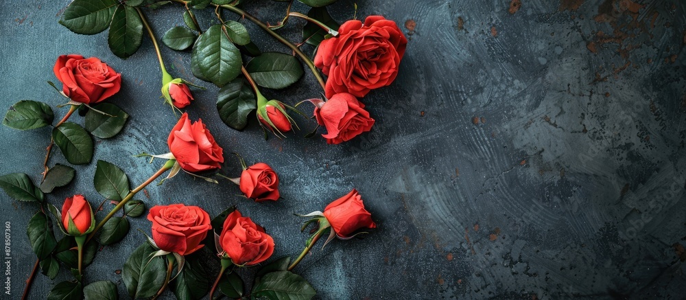 Fresh roses on concrete background create a beautiful floral card concept with ample copy space image. Fresh roses on concrete background create a beautiful floral card concept with ample copy space image.