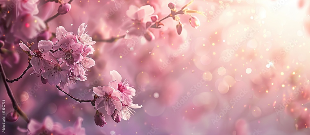 Outdoors at day, view of cherry blossom branches for a web banner with copy space image, capturing a springtime background. Outdoors at day, view of cherry blossom branches for a web banner with copy space image, capturing a springtime background.