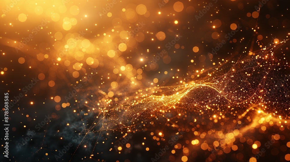A clear picture of gold lights illuminating a dark background A clear picture of gold lights illuminating a dark background