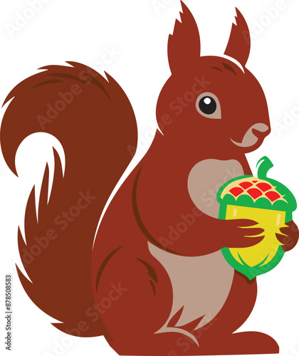 A vector Cartoon Of Squirrel holding an acorn in its paws 