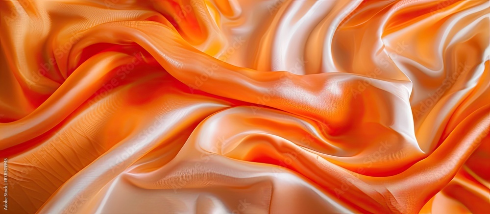 Luxurious orange satin silk fabric with a stylish wavy texture for an elegant abstract background design, featuring copy space image.