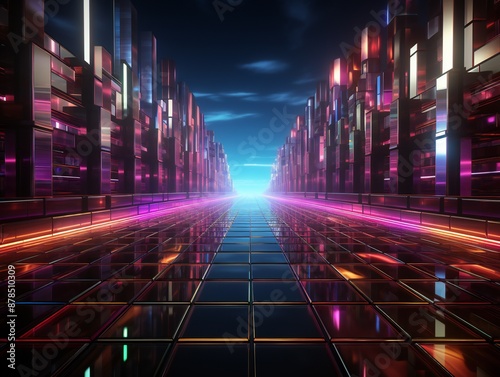 Abstract futuristic city filled with neon lights