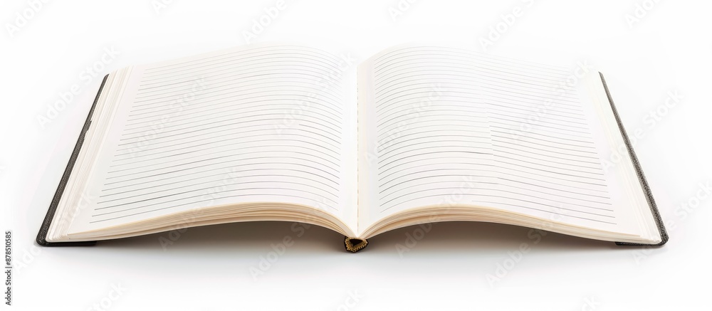 Isolated white background with blank notebook, featuring ample copy space image. Isolated white background with blank notebook, featuring ample copy space image.