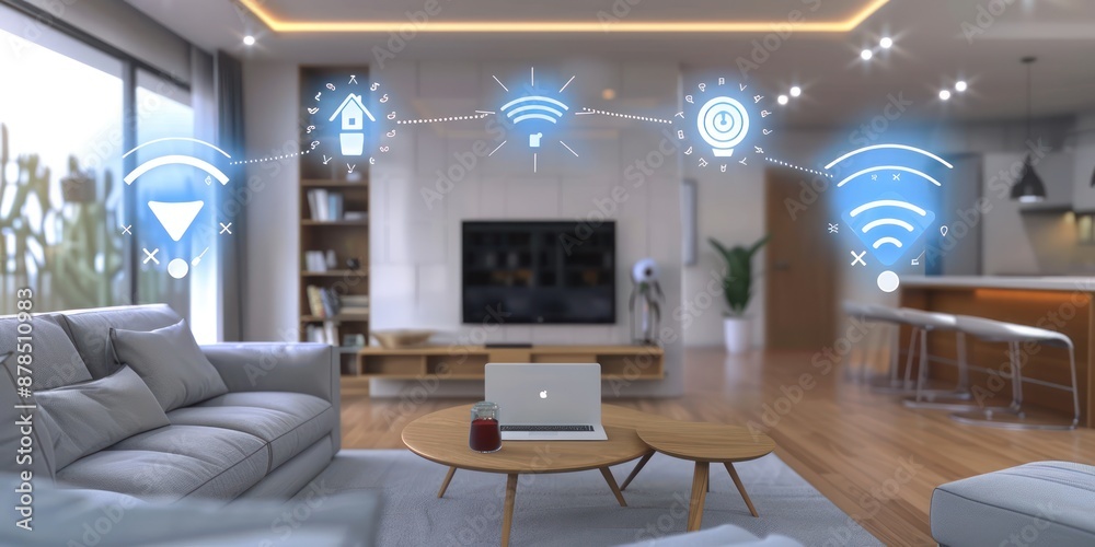 Smart home devices connected via wireless technology. Smart home devices connected via wireless technology.