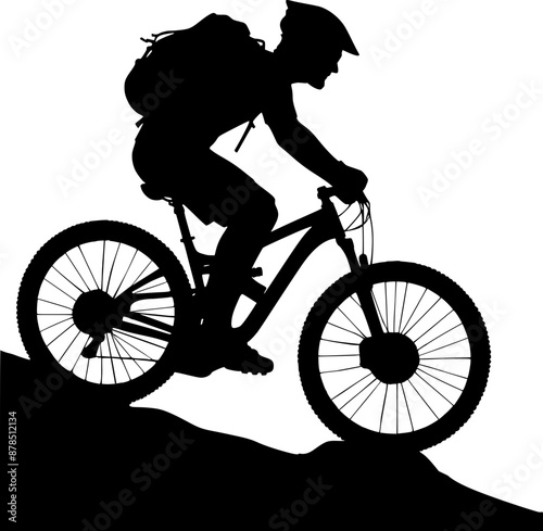 Man ride mountain bike down hill vector illustration