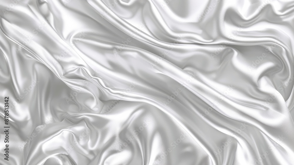 White Gray Satin Texture: Silver Fabric Silk Panorama Background - Beautiful Soft Blur Pattern for Web Cover and Banner Design