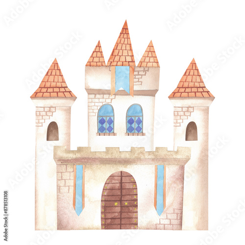 Watercolor fairytale castle.