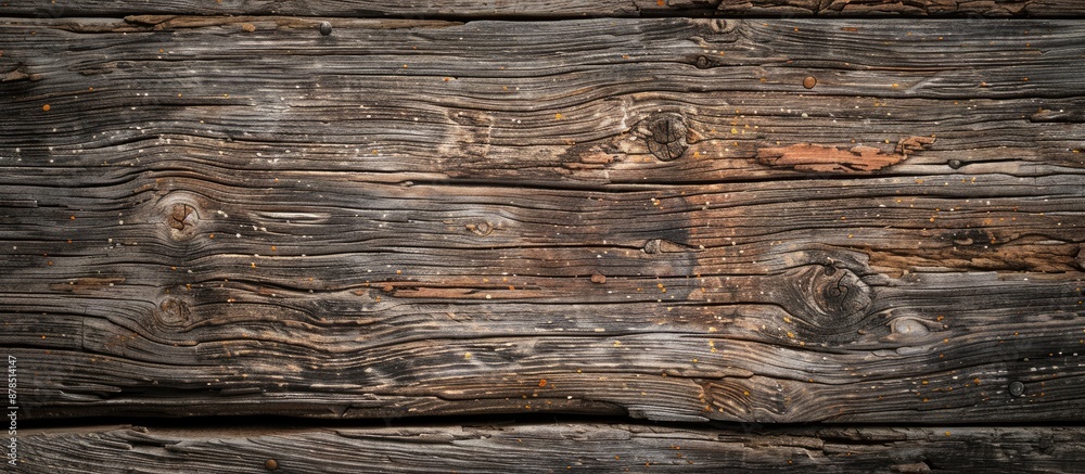 Frontal view of an aged wooden plank with a textured surface serving as a rustic background in a copy space image. Frontal view of an aged wooden plank with a textured surface serving as a rustic background in a copy space image.