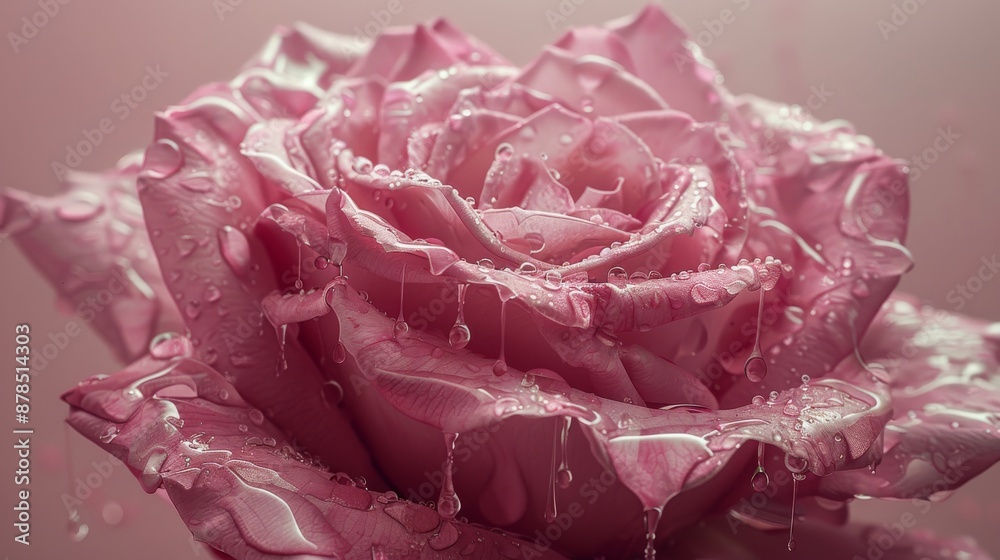 Macro photography of a pink rose covered in water droplets, capturing the beauty and freshness of nature. The delicate petals shimmer with moisture Macro photography of a pink rose covered in water droplets, capturing the beauty and freshness of nature. The delicate petals shimmer with moisture