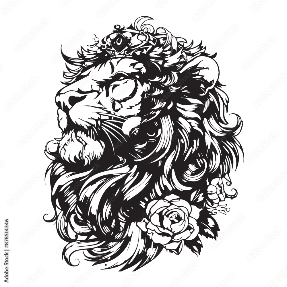 Fototapeta premium stylish lion illustration line art for tattoo print black and white vector high quality