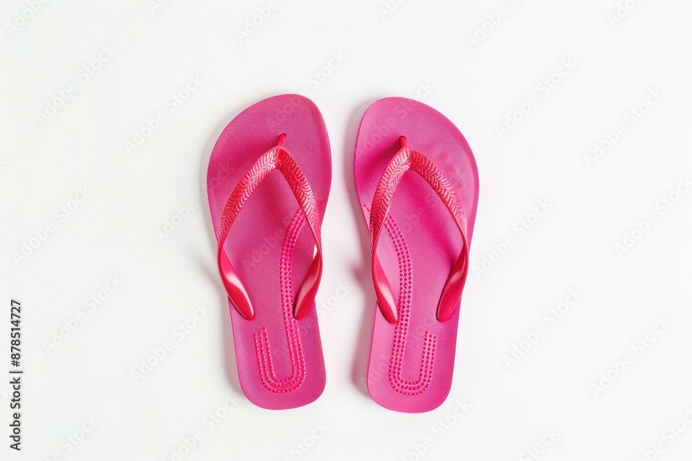 Vibrant hot pink flip-flops, ideal for summer beach outings, offering comfort and style, isolated on a pure white background Vibrant hot pink flip-flops, ideal for summer beach outings, offering comfort and style, isolated on a pure white background