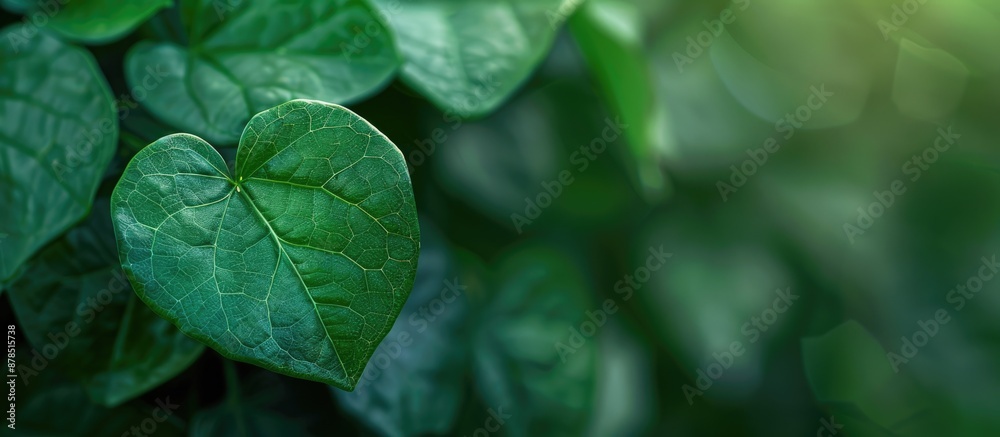 Heart-shaped leaves with a green nature backdrop and a close-up view of a green leaf on a blurred background with copy space image, featuring lush plant scenery for a fresh wallpaper idea. Heart-shaped leaves with a green nature backdrop and a close-up view of a green leaf on a blurred background with copy space image, featuring lush plant scenery for a fresh wallpaper idea.