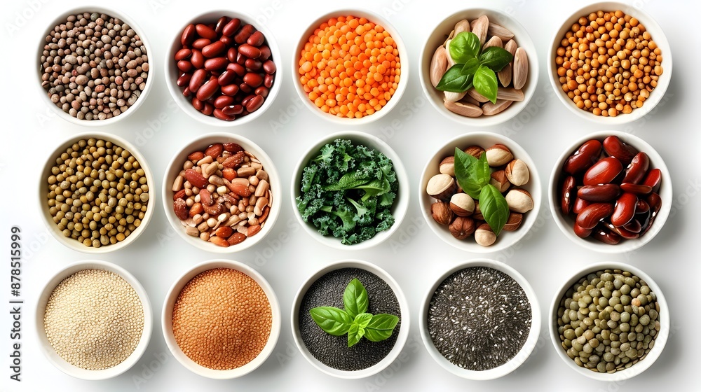 Variety of Fresh and Healthy Organic Food Ingredients in Bowls Variety of Fresh and Healthy Organic Food Ingredients in Bowls
