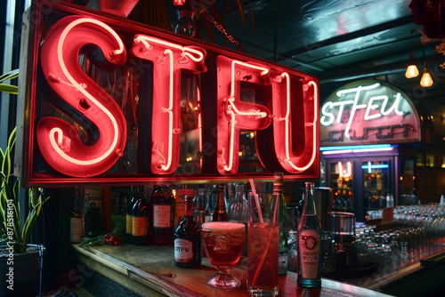 STFU colorful neon sign. STFU abbreviation in neon lighting.
