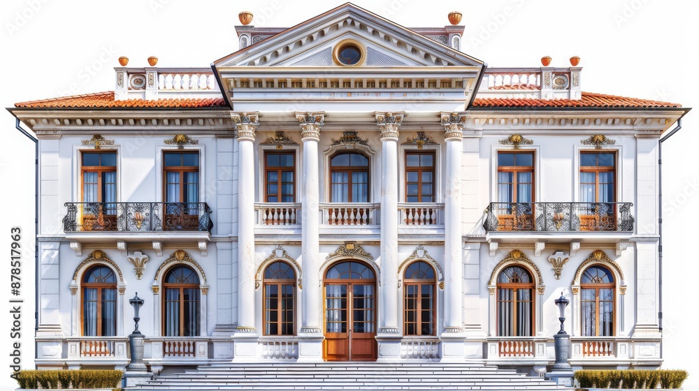 Fototapeta premium Opulent White Mansion with Classical Columns 