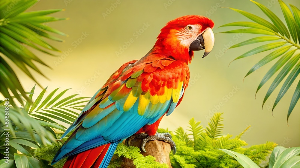 Majestic Macaw in Lush Tropical Jungle - Vibrant Foliage Majestic Macaw in Lush Tropical Jungle - Vibrant Foliage