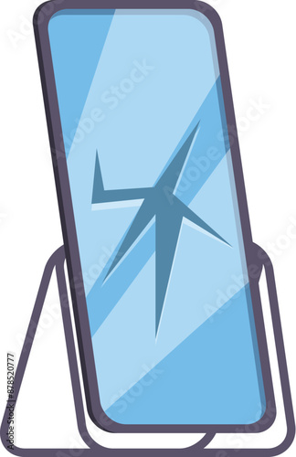 Standing mirror with a large crack running through the glass, symbolizing a distorted self perception
