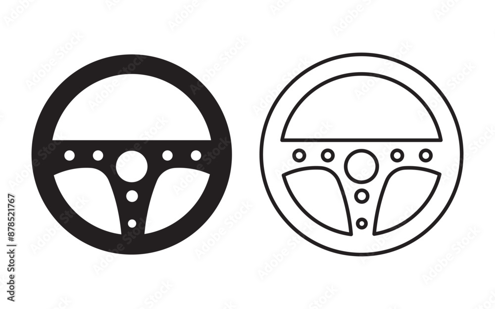 Naklejka premium Steering wheel icon, steering wheel solid and outline icon, truck or car automobile steer wheel vector icon for UI designs.
