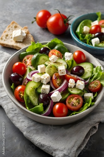 Healthy Greek salad with feta cheese. photo