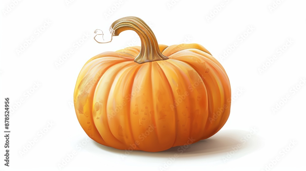 Obraz premium Realistic illustration of a ripe orange pumpkin casting a subtle shadow on a clean white background, capturing the essence of autumn and harvest