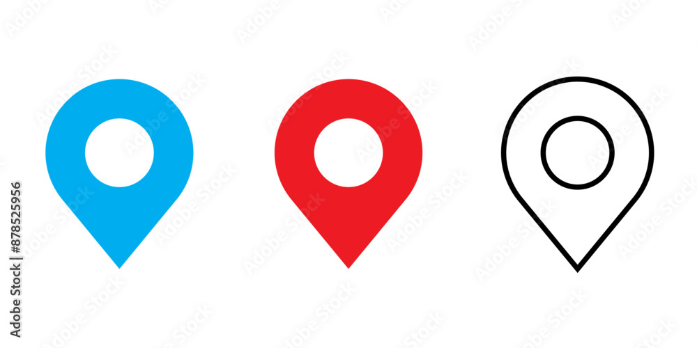 set of icons Location Pin, Map Pin, Place, Location, Address, location icon. Vector map pin, red pin on white background.
