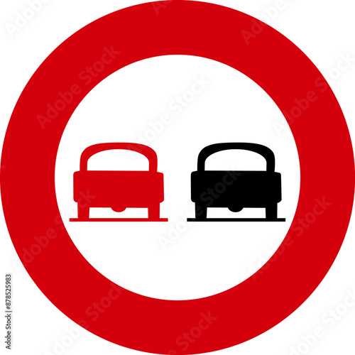 Red, white and black colored prohibition sign no passing allowed. Illustration made July 9th, 2024, Zurich, Switzerland.