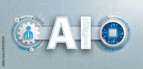 AI Human Microchip Teamwork Circuit Board Banner