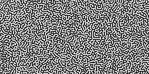 Turing reaction diffusion monochrome seamless pattern with chaotic motion. Linear design with biological shapes. Organic lines in Memphis. abstract truing organic wallpaper background.	