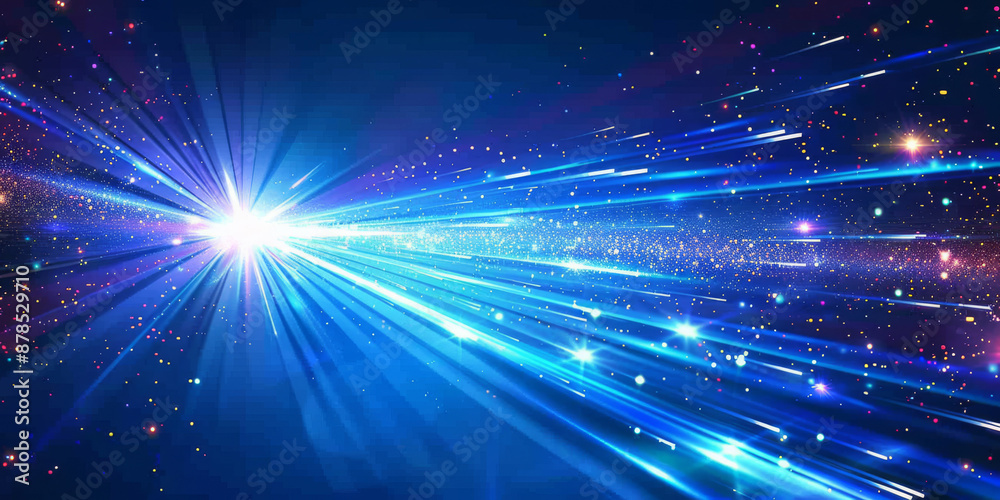 Naklejka premium Abstract Blue Light Burst with Starry Background