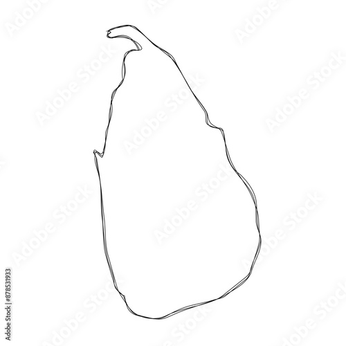 Sri Lanka country simplified map.Thin triple pencil sketch outline isolated on white background. Simple vector icon