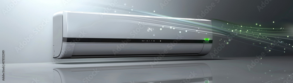 Modern Air Conditioner with Green Energy Efficiency Display Modern Air Conditioner with Green Energy Efficiency Display