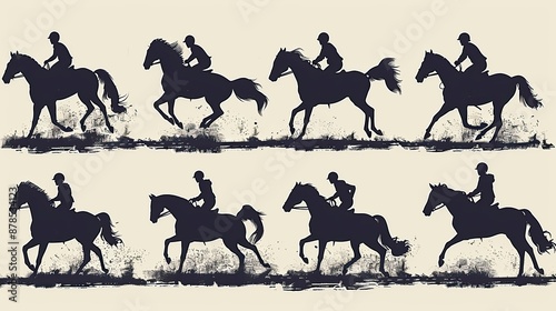 A series of black and white images of horses running