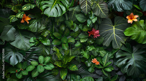 Lush Green Tropical Plants with Sunlight photo