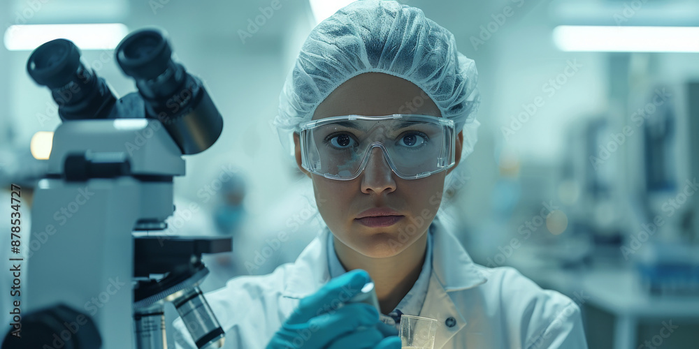 Scientist Observing Samples Through Microscope in Laboratory Scientist Observing Samples Through Microscope in Laboratory