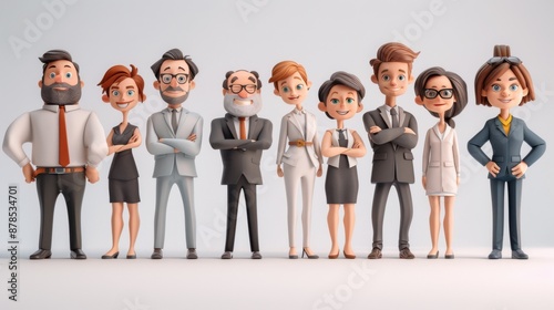 A working team of professionals illustrated in 3D, highlighting business teamwork and collaboration.