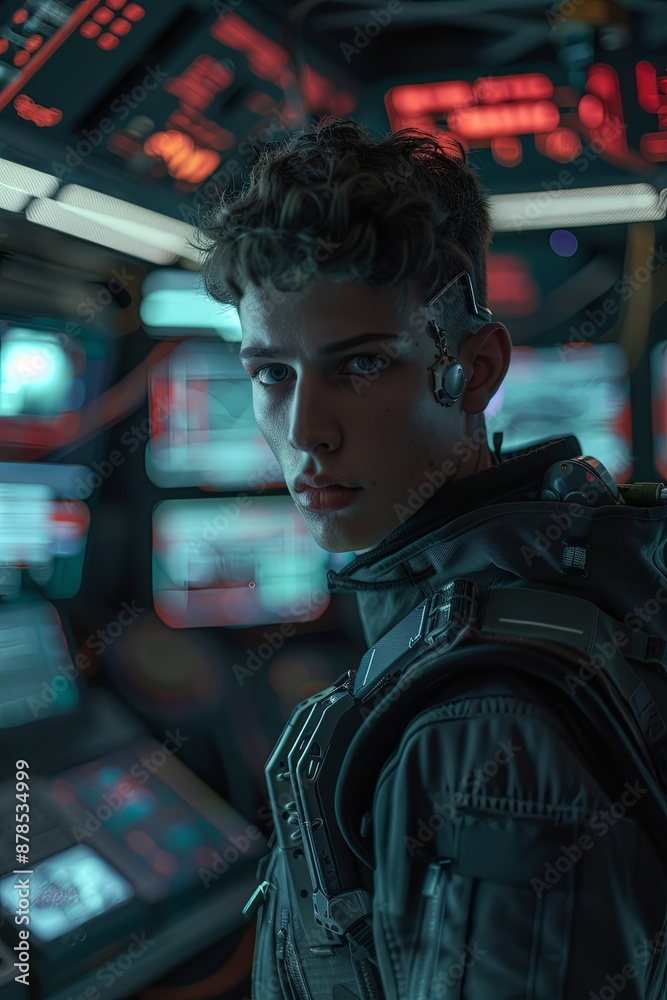 Futuristic cyborg in a sci-fi setting. Futuristic cyborg in a sci-fi setting.