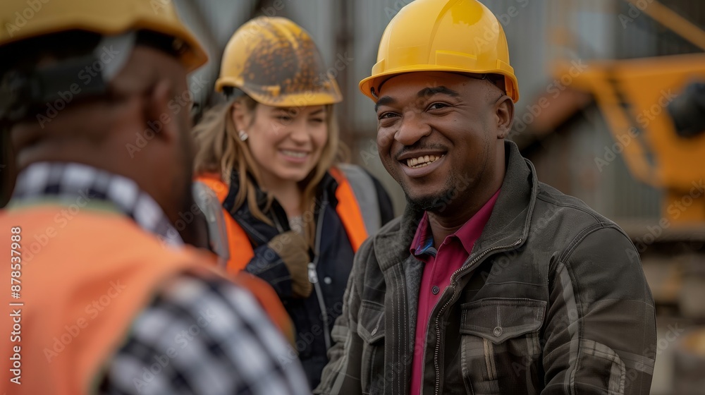 Diverse Construction Workers: Professional Site with Friendly Conversation - Workplace Diversity and Equality