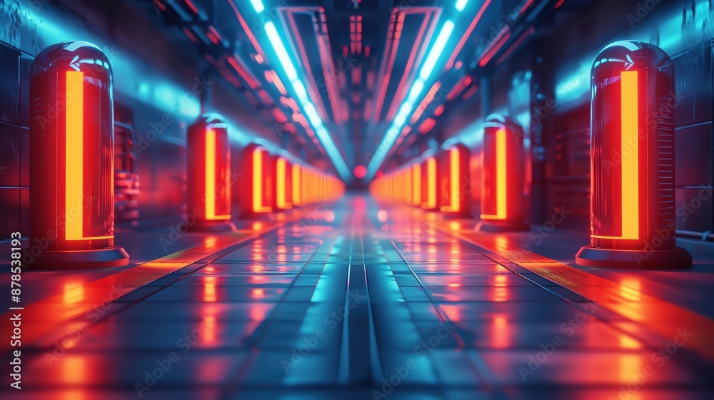 Hightech grounds, neonlit barrier, futuristic scene, modern technology Hightech grounds, neonlit barrier, futuristic scene, modern technology