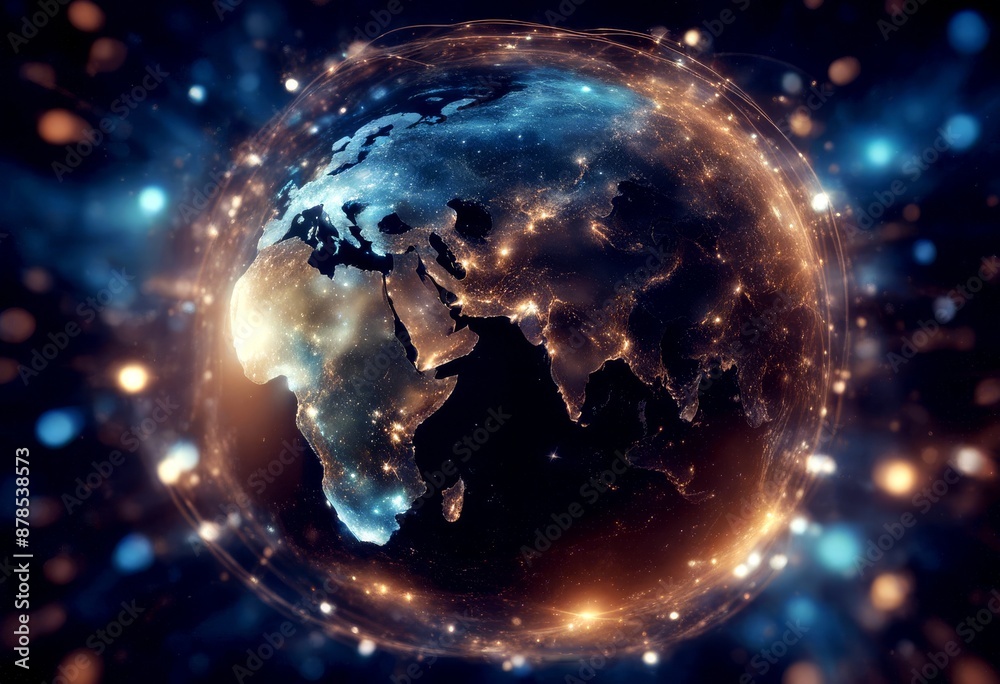 Obraz premium 3d technology networking connect network night earth virtual space connection globe global background metaverse internet digital communication world worldwide science cyberspace futuristic innovation