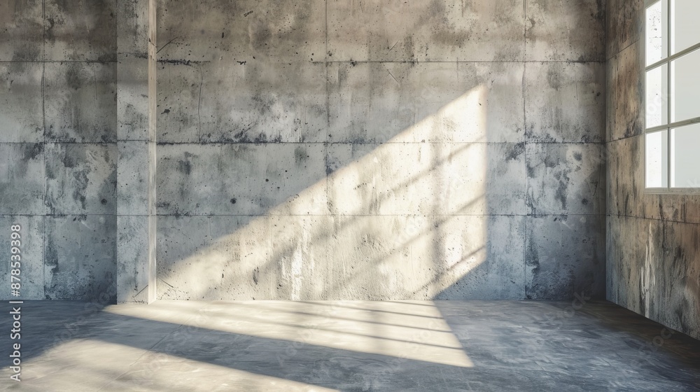 Realistic 3D Render of a Grunge Concrete Room Interior Illuminated by Daylight