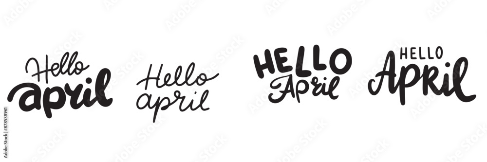 Collection of Hello April text lettering. Hand drawn vector art. Collection of Hello April text lettering. Hand drawn vector art.
