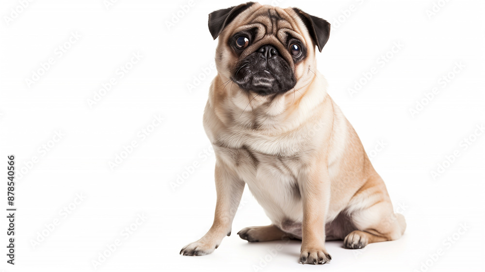 Full Body Portrait of a Seated Pug on White Background Full Body Portrait of a Seated Pug on White Background