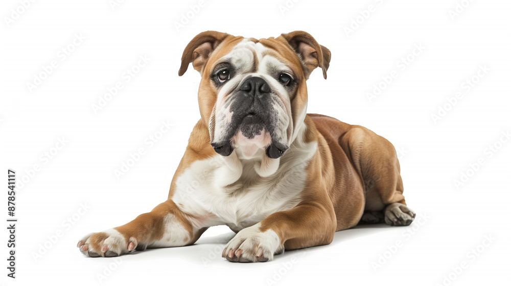 Relaxed Bulldog Lying Down on White Background Relaxed Bulldog Lying Down on White Background