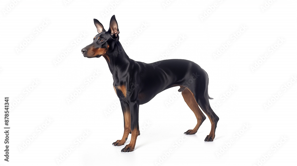 Elegant Doberman Pinscher Standing Profile on White Background Elegant Doberman Pinscher Standing Profile on White Background