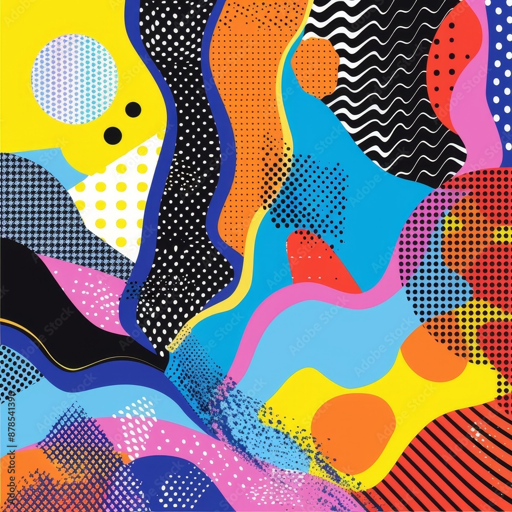 A colorful and abstract patterned background with a variety of shapes and colors A colorful and abstract patterned background with a variety of shapes and colors
