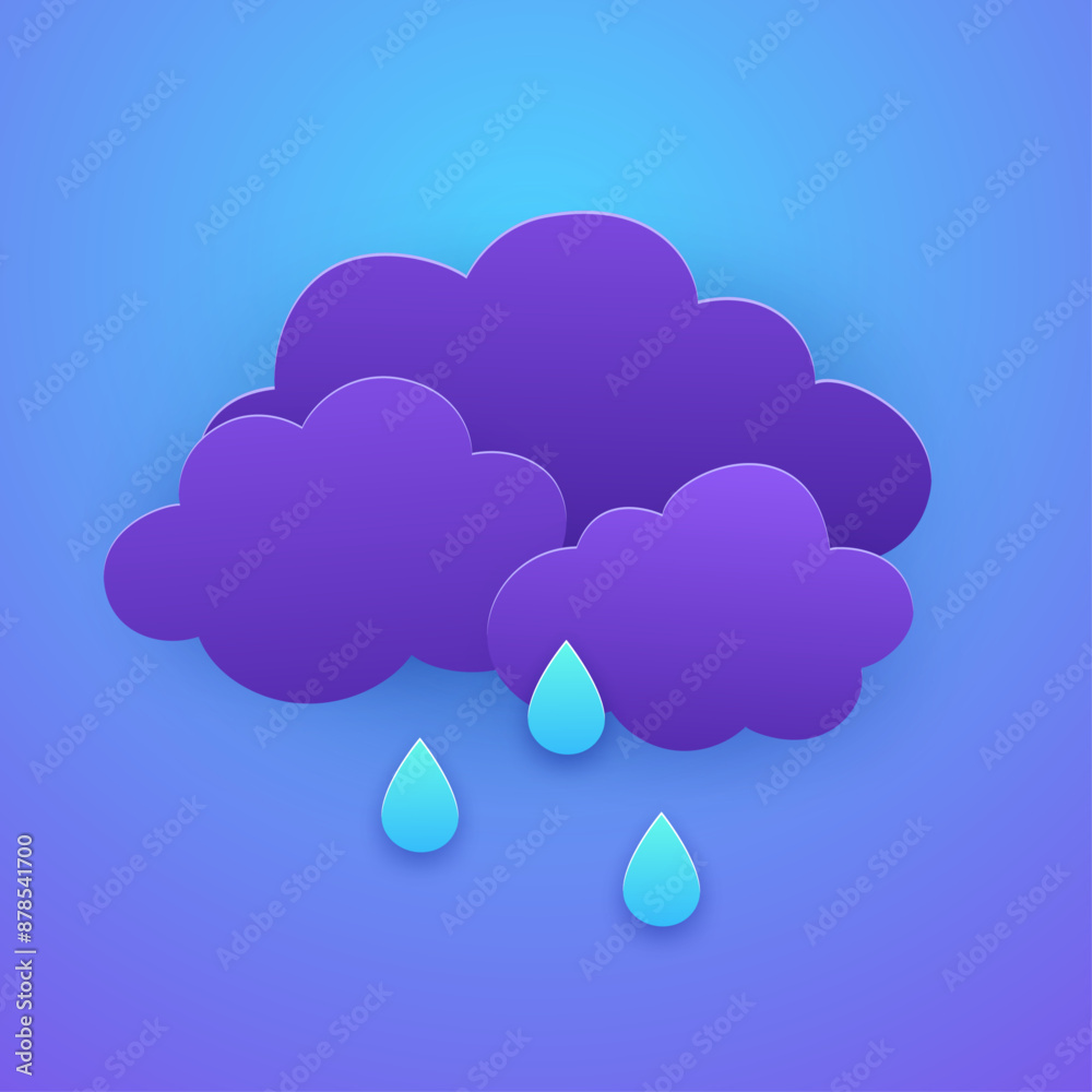 Vector illustration of cool single weather icon with cloud, heavy fall rain. Weather forecast widget icon set paper cut style. Vector illustration of cool single weather icon with cloud, heavy fall rain. Weather forecast widget icon set paper cut style.
